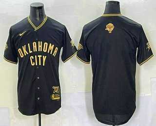 Mens Oklahoma City Thunder Blank Black Gold 2025 Finals Vapor Stitched Baseball Jersey