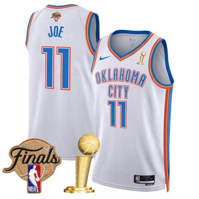 Mens Oklahoma City Thunder #11 Isaiah Joe White 2025 Finals Patch And Finals Champions Patch Association Edition Stitched Jersey Dzhi