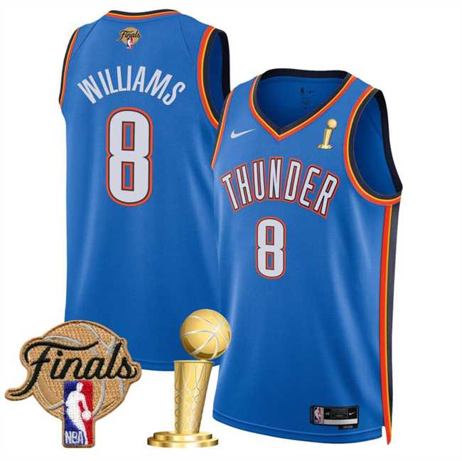 Mens Oklahoma City Thunder #8 Jalen Williams Blue 2025 Finals Patch And Finals Champions Patch Icon Edition Stitched Jersey Dzhi