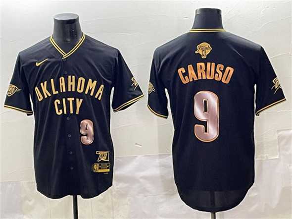 Mens Oklahoma City Thunder #9 Alex Caruso Black Gold 2025 Finals Vapor Stitched Baseball Jersey