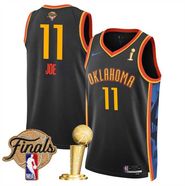 Mens Oklahoma City Thunder #11 Isaiah Joe Black 2025 Finals Patch And Finals Champions Patch City Edition Stitched Jersey Dzhi