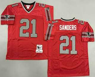 Mens Atlanta Falcons #21 Deion Sanders Red Grey 1992 Throwback Jersey