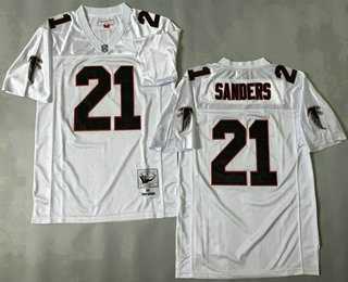 Mens Atlanta Falcons #21 Deion Sanders White 1992 Throwback Jersey