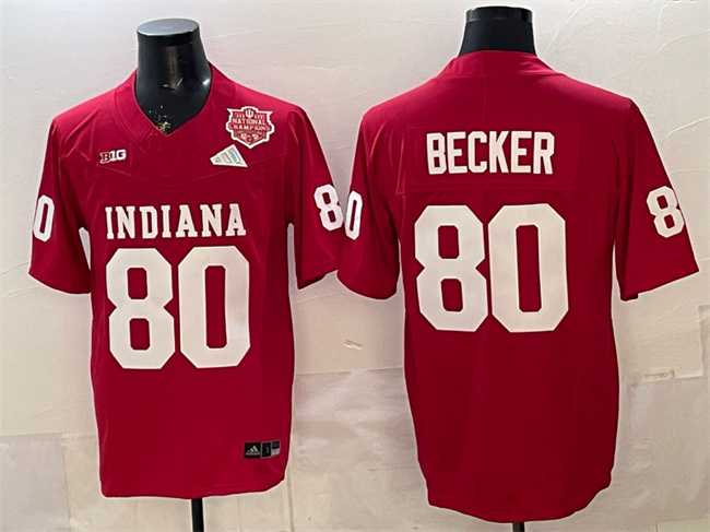 Mens Indiana Hoosiers #80 Charlie Becker Red F.U.S.E. 2025 National Champions Patch Stitched Jersey->->NCAA Jersey