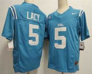 Mens Ole Miss Rebels #5 Kewan Lacy Limited Light Blue FUSE College Jersey->->NCAA Jersey