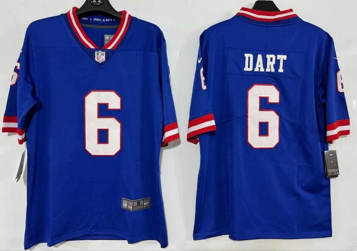 Men & Women & Youth New York Giants #6 Jaxson Dart Royal Vapor Untouchable Throwback Limited Stitched Jersey