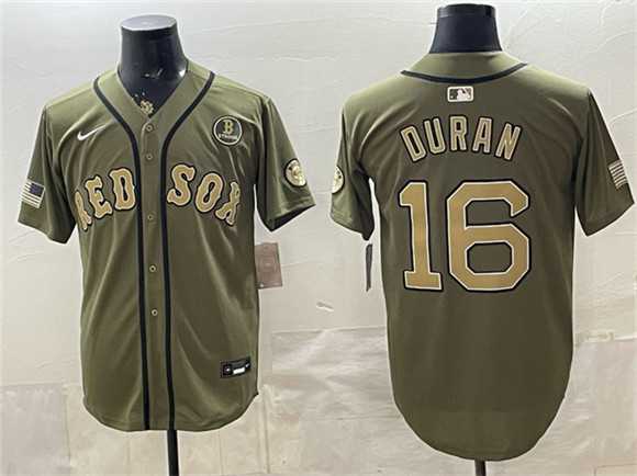 Mens Boston Red Sox #16 Jarren Duran Olive Armed Forces Day Cool Base Stitched Jersey Dzhi