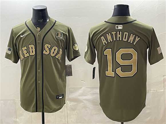 Mens Boston Red Sox #19 Roman Anthony Olive Armed Forces Day Cool Base Stitched Jersey Dzhi