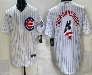 Mens Chicago Cubs #4 Pete Crow Armstrong White 2026 USA 250 Fourth of July Stitched Jersey Dzhi