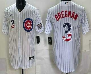 Mens Chicago Cubs #3 Alex Bregman White USA 250 Fourth of July Home Stadium Stitched Jersey Dzhi