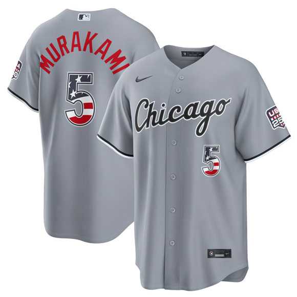 Mens Chicago White Sox #5 Munetaka Murakami Gray USA 250 Fourth of July Home Stitched Jersey Dzhi