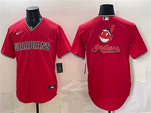 Mens Cleveland Guardians Team Big Logo Red Cool Base Stitched Jersey Dzhi->cleveland guardians->MLB Jersey
