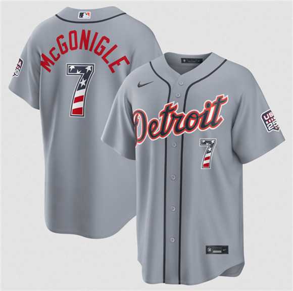 Mens Detroit Tigers #7 Kevin McGonigle Gray 2026 USA 250 Fourth of July Stitched Jersey Dzhi