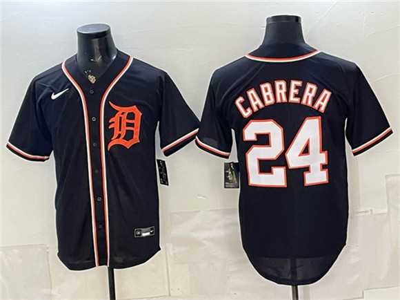 Mens Detroit Tigers #24 Miguel Cabrera Black 2026 Fashion Replica Black Out Stitched Jersey