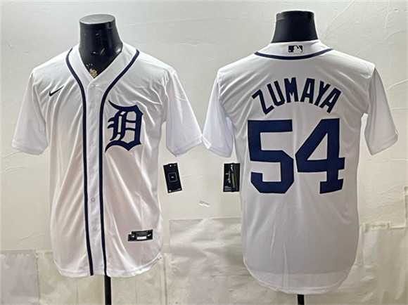 Mens Detroit Tigers #54 Joel Zumaya White Cool Base Stitched Jersey