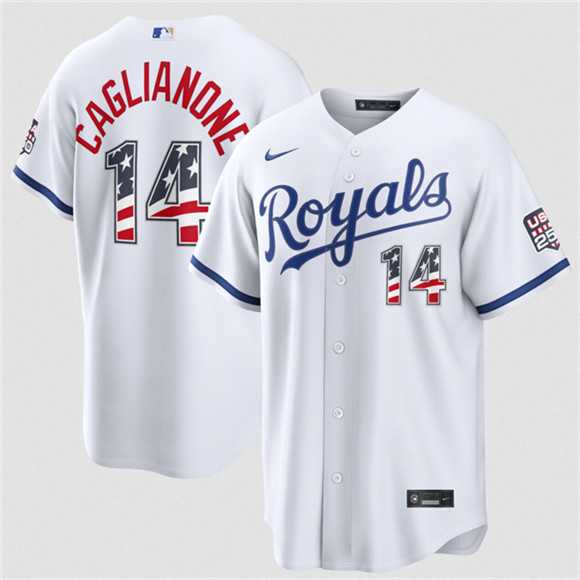 Mens Kansas City Royals #14 Jac Caglianone White USA 250 Fourth of July Stitched Jersey Dzhi