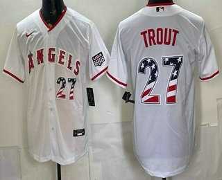 Mens Los Angeles Angels #27 Mike Trout White USA 250 Fourth of July Home Stadium Stitched Jersey Dzhi