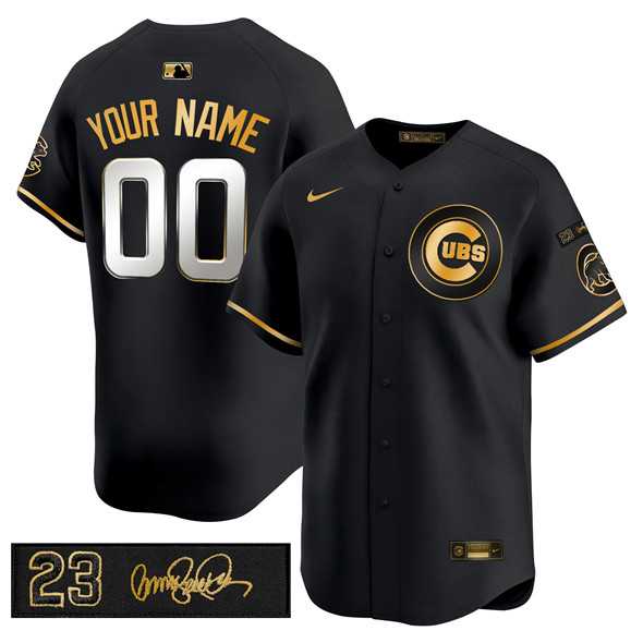 Mens Chicago Cubs Active Player Custom Black Gold Ryne Sandberg Tribute Vapor Limited V3 Stitched Baseball Jersey
