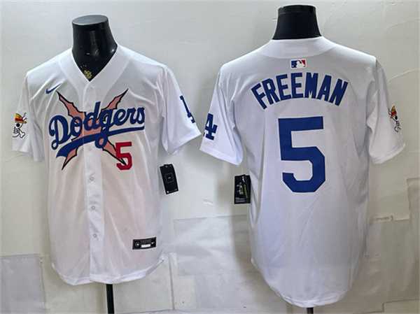 Mens Los Angeles Dodgers x One Piece #5 Freddie Freeman White Vapor Premier Limited Stitched Jersey