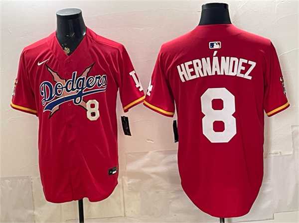 Mens Los Angeles Dodgers x One Piece #8 Enrique Hernandez Red Vapor Premier Limited Stitched Jersey