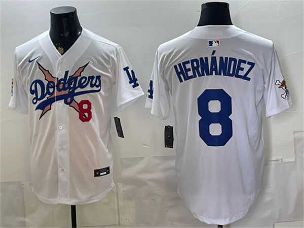 Mens Los Angeles Dodgers x One Piece #8 Enrique Hernandez White Vapor Premier Limited Stitched Jersey