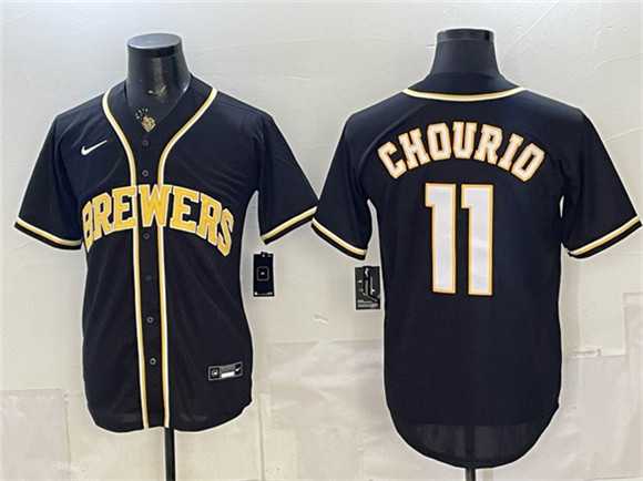 Mens Milwaukee Brewers #11 Jackson Chourio 2026 Fashion Replica Black Out Stitched Jersey