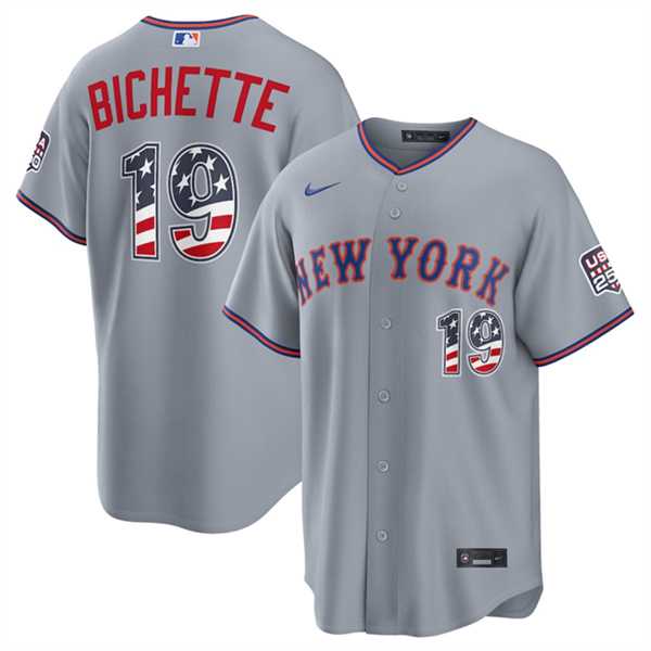 Mens New York Mets #19 Bo Bichette Gray USA 250 Fourth of July Home Stitched Jersey Dzhi->new york mets->MLB Jersey