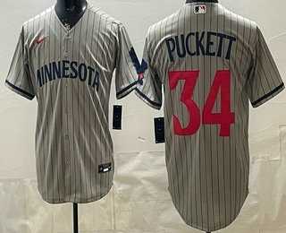 Mens Minnesota Twins #34 Kirby Puckett Grey Cool Base Stitched Jersey