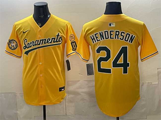 Mens Oakland Athletics #24 Rickey Henderson 2026 Yellow Alternate Sacramento Celebrating 125 Years Vapor Limited Stitched Jersey