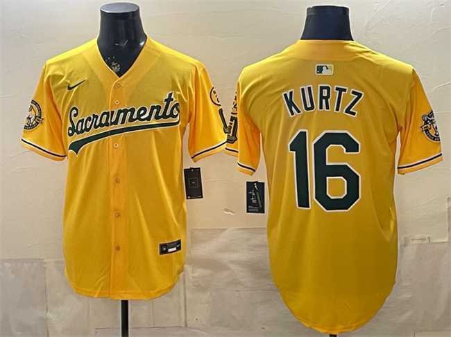 Mens Oakland Athletics #16 Nick Kurtz 2026 Yellow Alternate Sacramento Celebrating 125 Years Vapor Limited Stitched Jersey