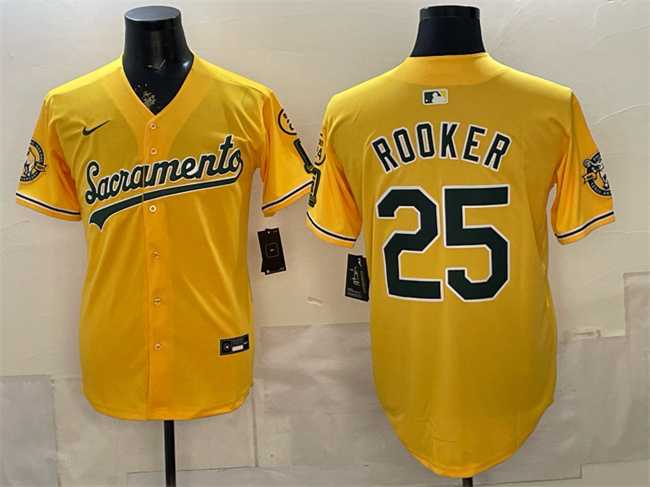 Mens Oakland Athletics #25 Brent Rooker 2026 Yellow Alternate Sacramento Celebrating 125 Years Vapor Limited Stitched Jersey