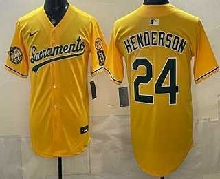 Mens Oakland Athletics #24 Ricky Henderson Yellow Limited Jersey