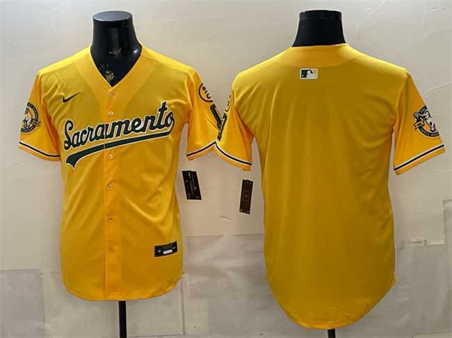 Mens Oakland Athletics Blank 2026 Yellow Alternate Sacramento Celebrating 125 Years Vapor Limited Stitched Jersey