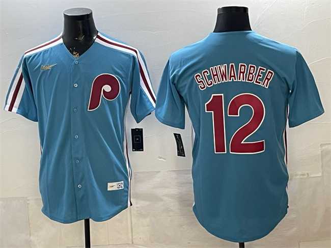 Mens Philadelphia Phillies #12 Kyle Schwarber Blue Cool Base Stitched Jersey