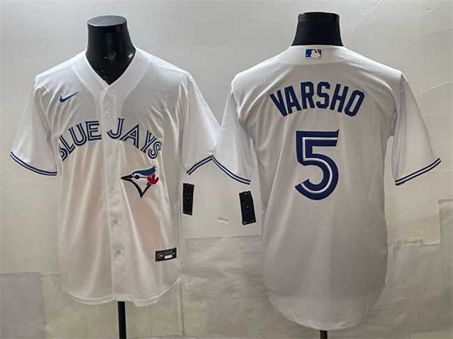 Mens Toronto Blue Jays #5 Daulton Varsho White 2025 Cool Base Stitched Jersey