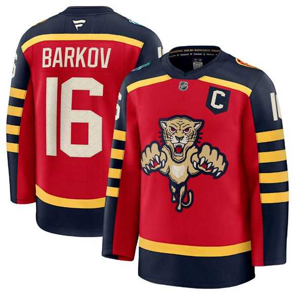 Mens Florida Panthers #16 Aleksander Barkov Red 2026 With C Patch Winter Classic Stitched Hockey Jersey Dzhi