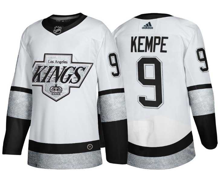 Mens Los Angeles Kings #9 Adrian Kempe White Throwback Stitched Jersey Dzhi