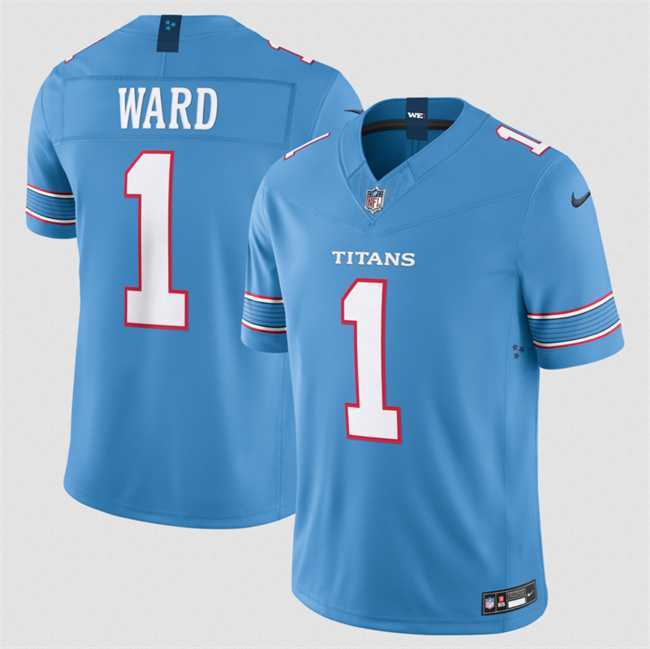 Mens Tennessee Titans #1 Cameron Ward Light Blue 2026 F.U.S.E. Vapor Limited Stitched Jersey Dzhi