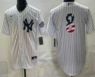 Mens New York Yankees #8 Yogi Berra White 2026 USA 250 Fourth of July Home Stadium Stitched Jersey Dzhi