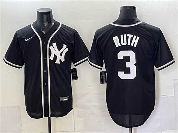Mens New York Yankees #3 Babe Ruth 2026 Fashion Replica Black Out Stitched Jersey