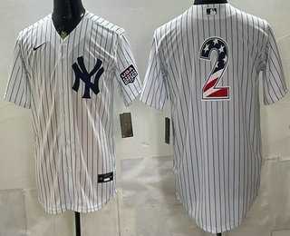 Mens New York Yankees #2 Derek Jeter White 2026 USA 250 Fourth of July Home Stadium Stitched Jersey Dzhi