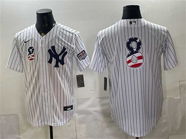 Mens New York Yankees #8 Yogi Berra White 2026 USA 250 Fourth of July Home Stadium Stitched Baseball Jersey Dzhi