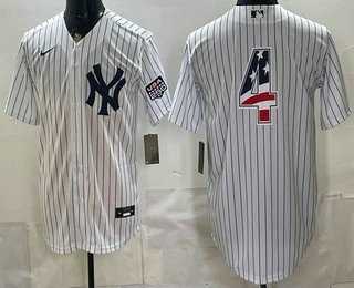 Mens New York Yankees #4 Lou Gehrig White 2026 USA 250 Fourth of July Home Stadium Stitched Jersey Dzhi