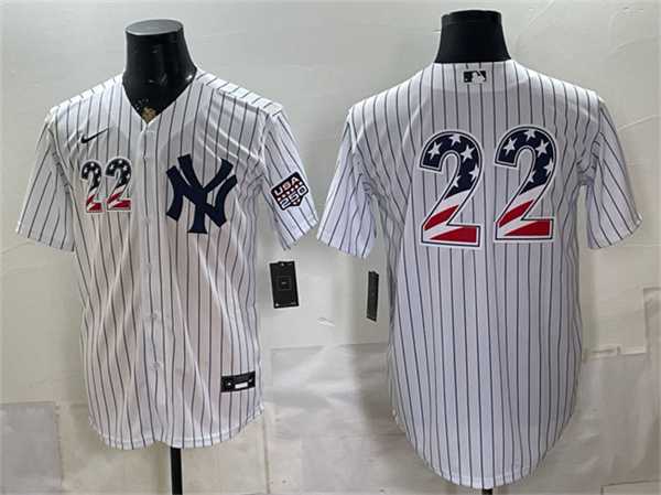 Mens New York Yankees #22 Ben Rice White 2026 USA 250 Fourth of July Home Stadium Stitched Baseball Jersey Dzhi