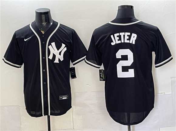 Mens New York Yankees #2 Derek Jeter 2026 Fashion Replica Black Out Stitched Jersey