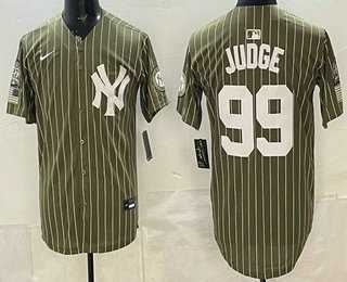Mens New York Yankees #99 Aaron Judge Olive Pinstripe 2026 Armed Forces Day Salute To Service Jersey Dzhi
