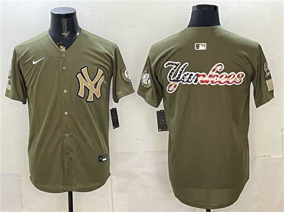Mens New York Yankees Team Big Logo Olive 2026 Armed Forces Day Stitched Jersey Dzhi