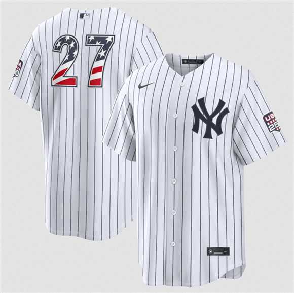 Mens New York Yankees #27 Giancarlo Stanton White 2026 USA 250 Fourth of July Home Stadium Stitched Baseball Jersey Dzhi