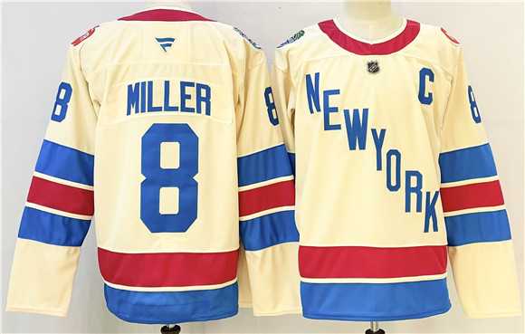 Mens New York Rangers #8 JT Miller Beige 2025-26 Winter Classic With C Patch Stitched Hockey Jersey