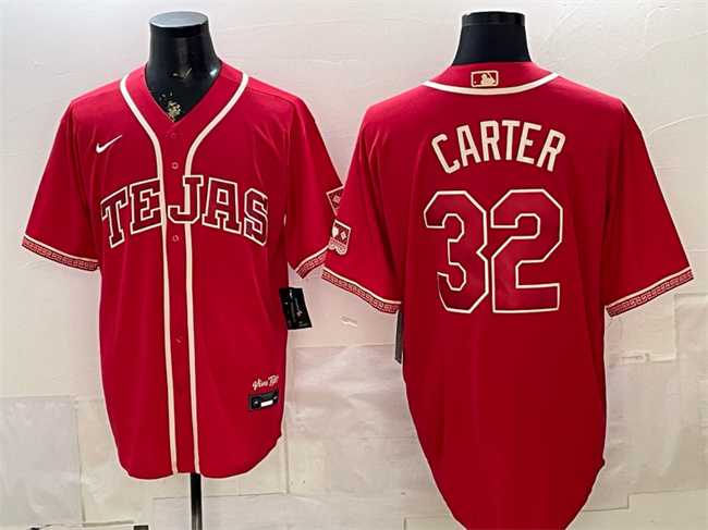 Mens Texas Rangers #32 Evan Carter Red 2026 City Connect Stadium Stitched Jersey